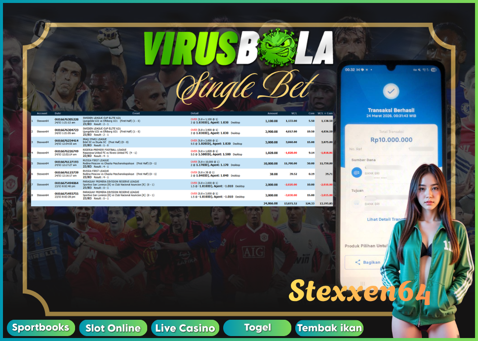 VIRUSBOLA JACKPOT SPORTBOOK Rp. 10jt – SINGLE BET