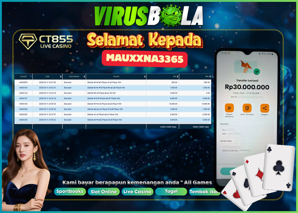 VIRUSBOLA JACKPOT BARCARRAT Rp. 18jt – CT CASINO