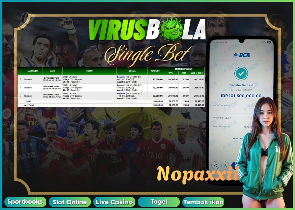 VIRUSBOLA JACKPOT SPORTBOOK Rp. 51jt – SINGLE BET