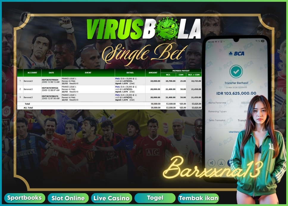 VIRUSBOLA JACKPOT SPORTBOOK Rp. 53jt – SINGLE BET