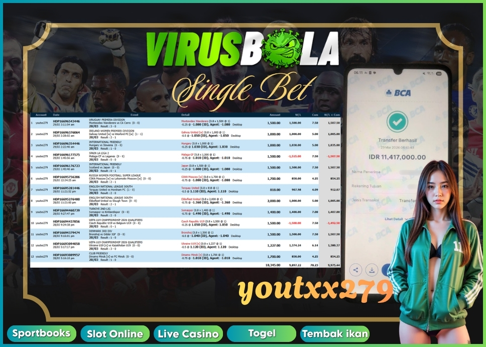 VIRUSBOLA JACKPOT SPORTBOOK Rp. 9jt – SINGLE BET