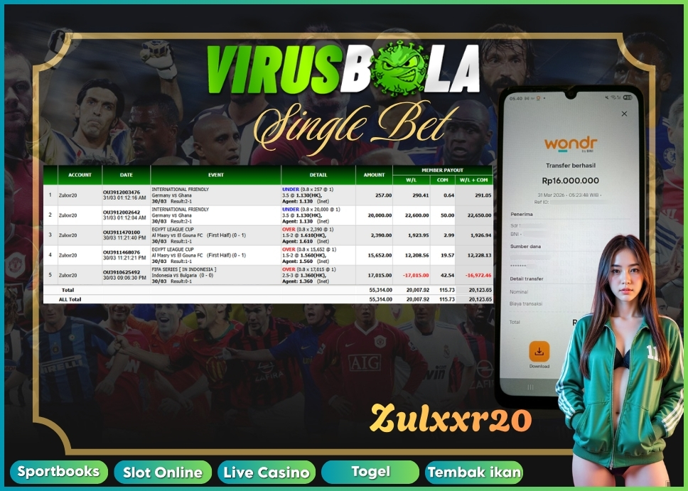 VIRUSBOLA JACKPOT SPORTBOOK Rp. 20jt – SINGLE BET