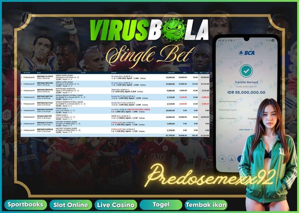VIRUSBOLA JACKPOT SPORTBOOK Rp. 51jt – SINGLE BET