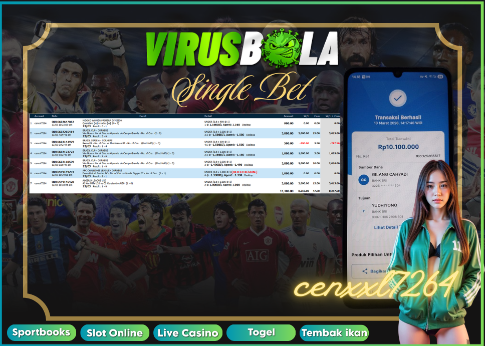 VIRUSBOLA JACKPOT SPORTBOOK Rp. 8jt – SINGLE BET