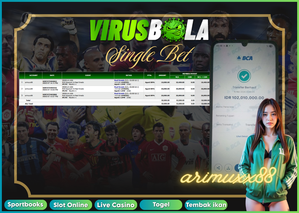 VIRUSBOLA JACKPOT SPORTBOOK Rp. 52jt – SINGLE BET