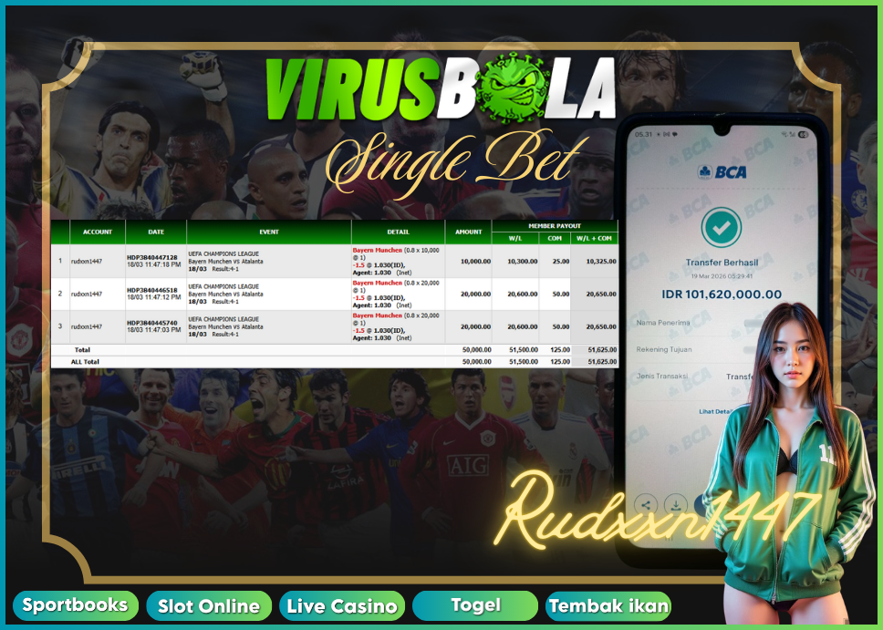 VIRUSBOLA JACKPOT SPORTBOOK Rp. 51jt – SINGLE BET