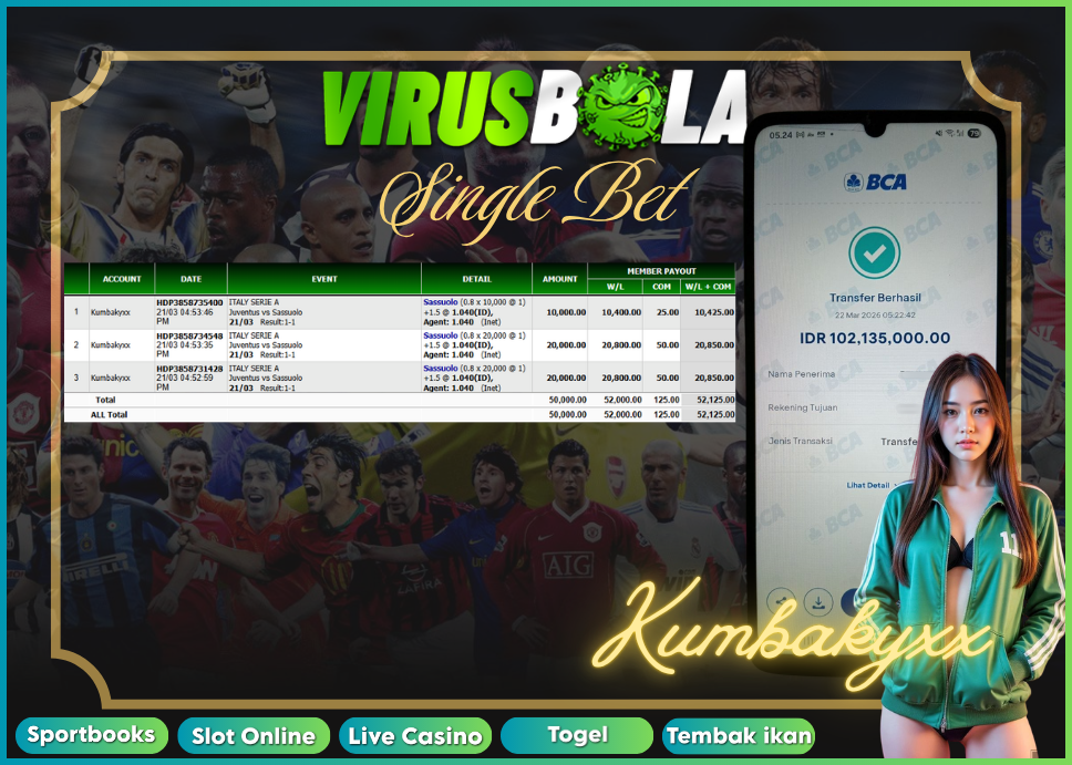 VIRUSBOLA JACKPOT SPORTBOOK Rp. 52jt – SINGLE BET
