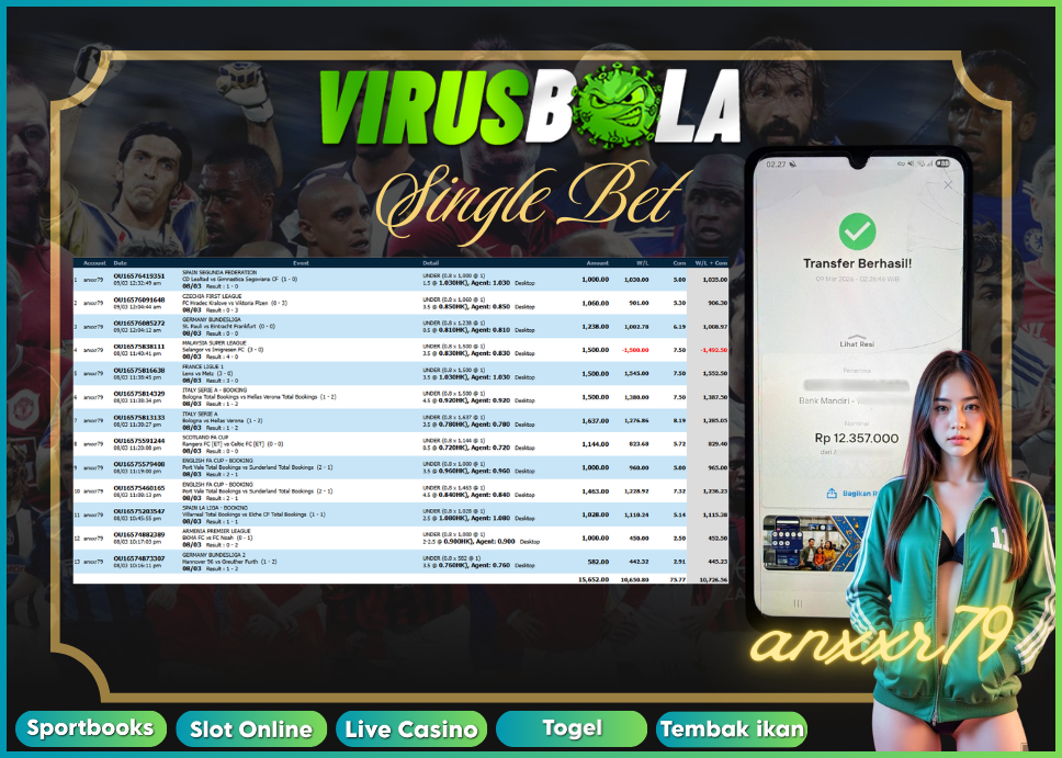 VIRUSBOLA JACKPOT SPORTBOOK Rp. 10jt – SINGLE BET