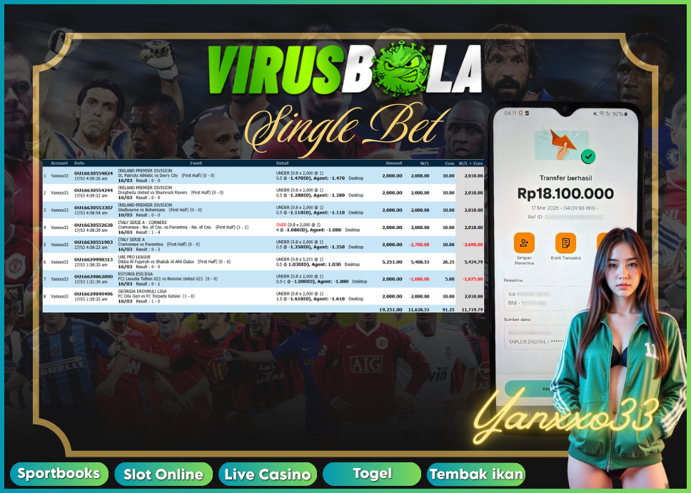 VIRUSBOLA JACKPOT SPORTBOOK Rp. 11jt – SINGLE BET