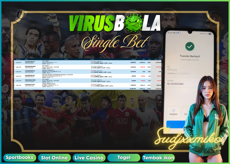 VIRUSBOLA JACKPOT SPORTBOOK Rp. 12jt – SINGLE BET