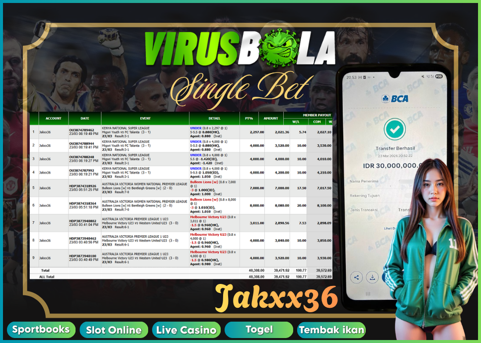 VIRUSBOLA JACKPOT SPORTBOOK Rp. 39jt – SINGLE BET