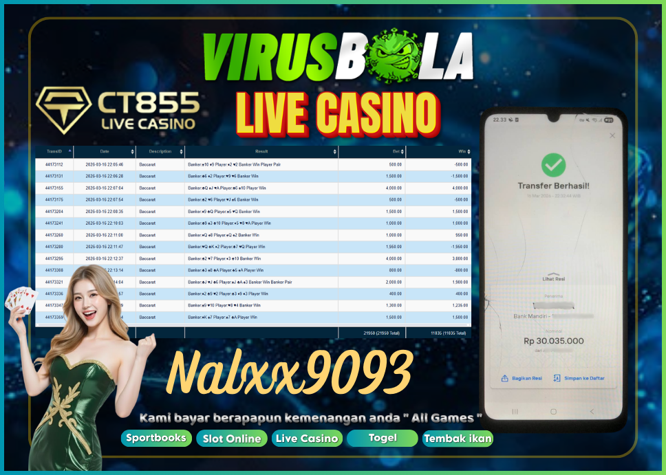 VIRUSBOLA JACKPOT BARCARRAT Rp. 11jt – CT CASINO