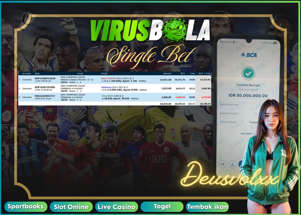 VIRUSBOLA JACKPOT SPORTBOOK Rp. 20jt – SINGLE BET