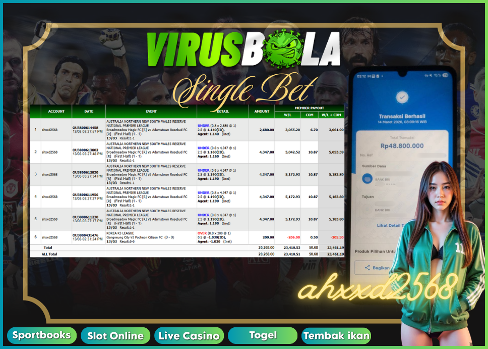 VIRUSBOLA JACKPOT SPORTBOOK Rp. 23jt – SINGLE BET