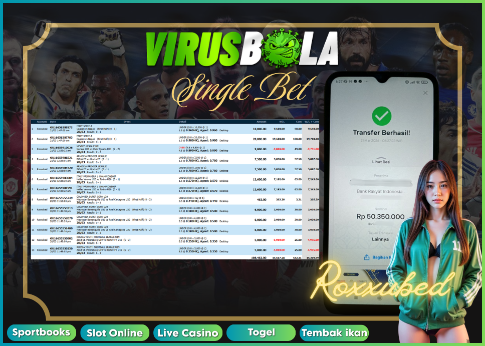 VIRUSBOLA JACKPOT SPORTBOOK Rp. 45jt – SINGLE BET