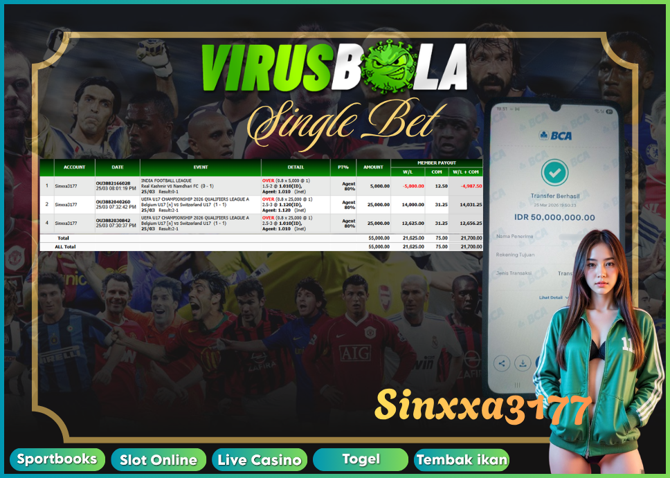 VIRUSBOLA JACKPOT SPORTBOOK Rp. 21jt – SINGLE BET