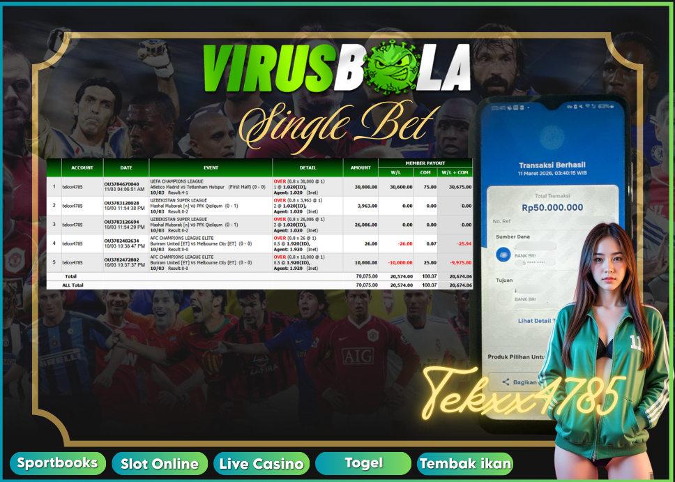 VIRUSBOLA JACKPOT SPORTBOOK Rp. 20jt – SINGLE BET