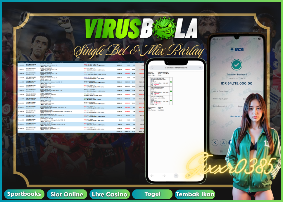 VIRUSBOLA JACKPOT SPORTBOOK Rp. 28jt – SINGLE BET – MIX PARLAY