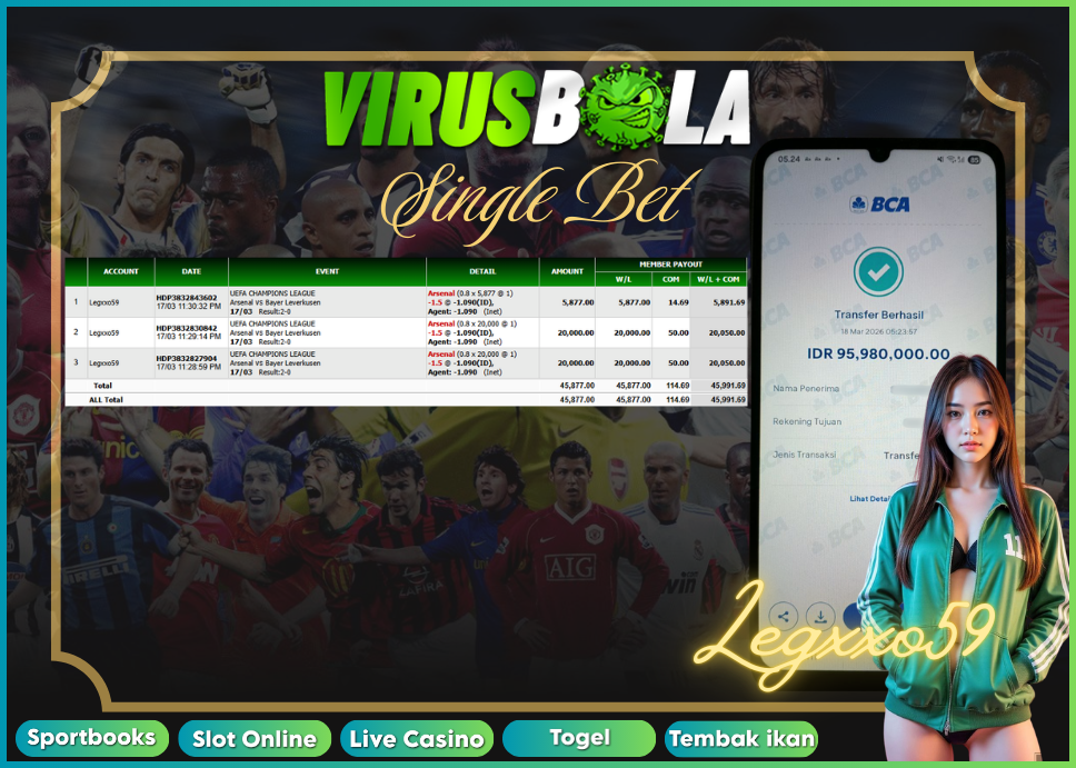 VIRUSBOLA JACKPOT SPORTBOOK Rp. 45jt – SINGLE BET