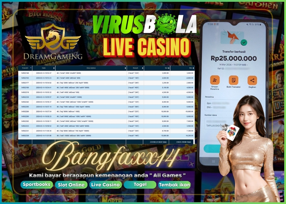 VIRUSBOLA JACKPOT SICBO Rp. 18jt – DREAM GAMING CASINO