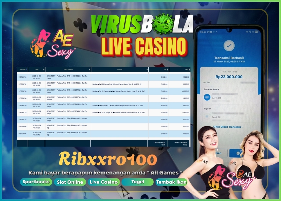 VIRUSBOLA JACKPOT BARCARRAT Rp. 22jt – AE SEXY CASINO