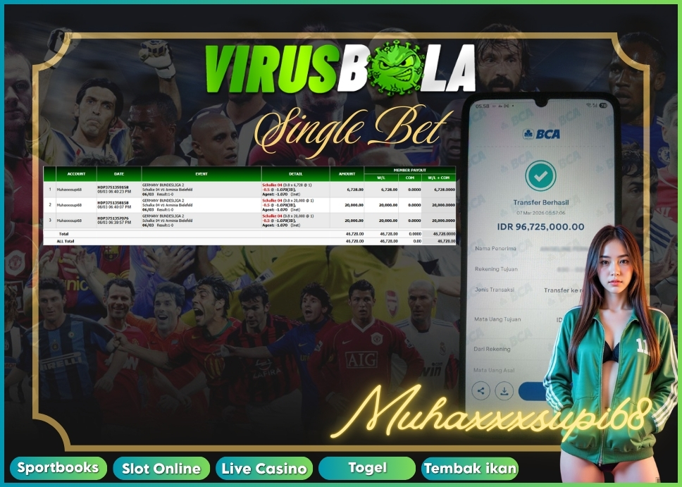 VIRUSBOLA JACKPOT SPORTBOOK Rp. 18jt – SINGLE BET