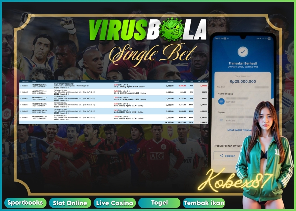 VIRUSBOLA JACKPOT SPORTBOOK Rp. 13jt – SINGLE BET