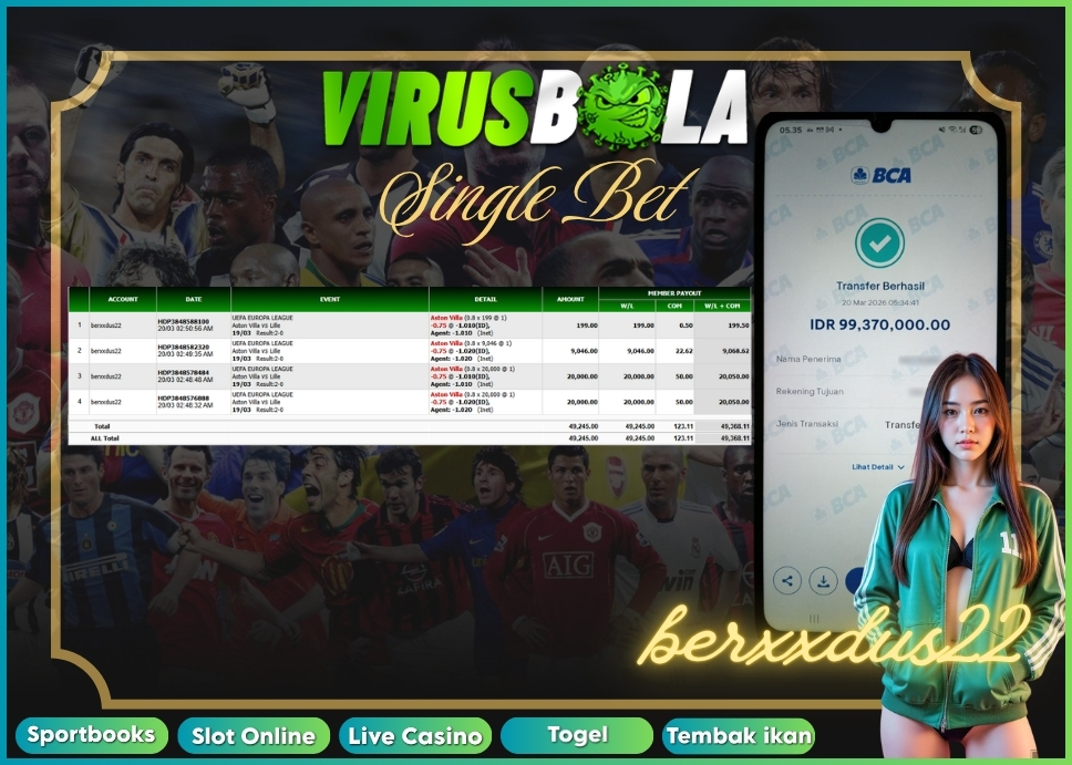 VIRUSBOLA JACKPOT SPORTBOOK Rp. 49jt – SINGLE BET