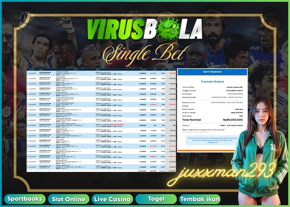 VIRUSBOLA JACKPOT SPORTBOOK Rp. 97jt – SINGLE BET