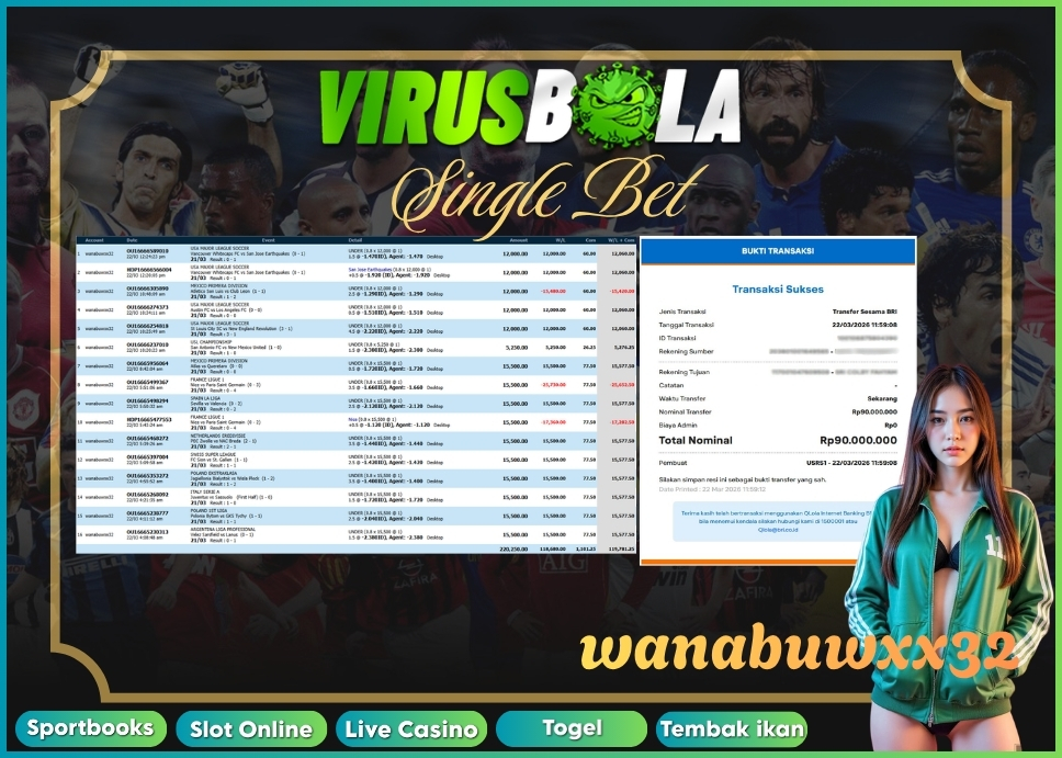 VIRUSBOLA JACKPOT SPORTBOOK Rp. 119jt – SINGLE BET
