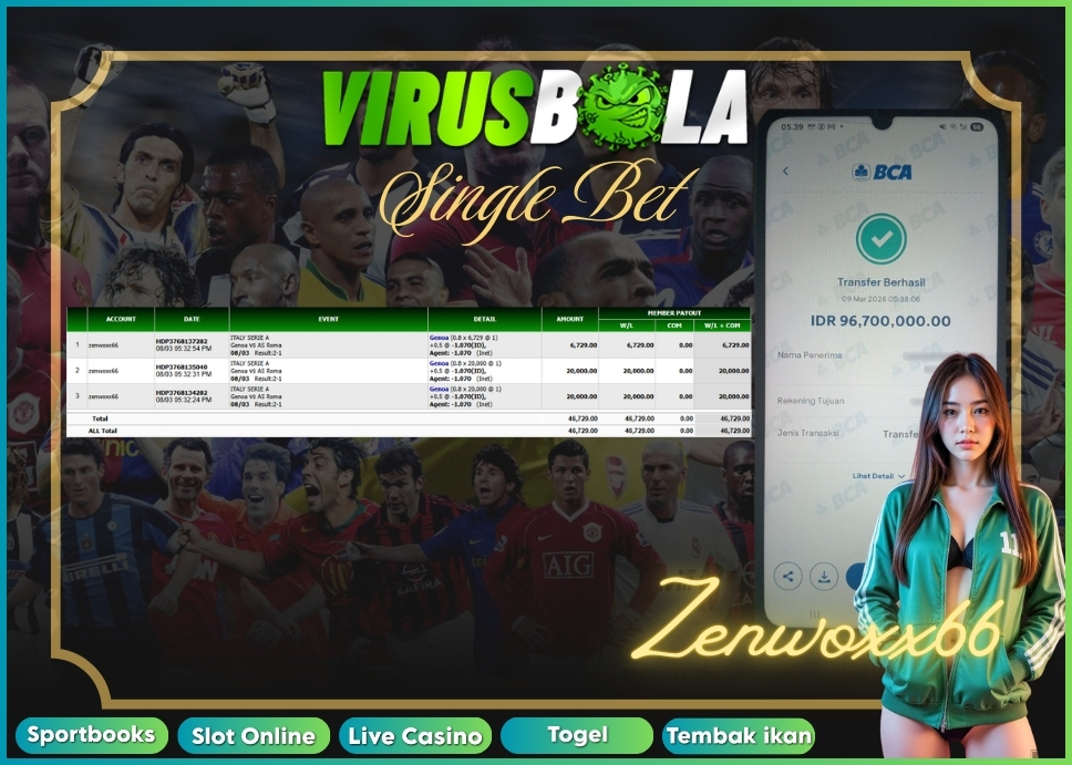 VIRUSBOLA JACKPOT SPORTBOOK Rp. 46jt – SINGLE BET