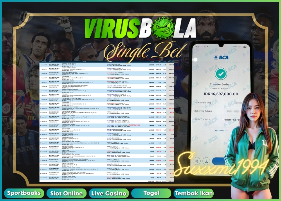 VIRUSBOLA JACKPOT SPORTBOOK Rp. 22jt – SINGLE BET