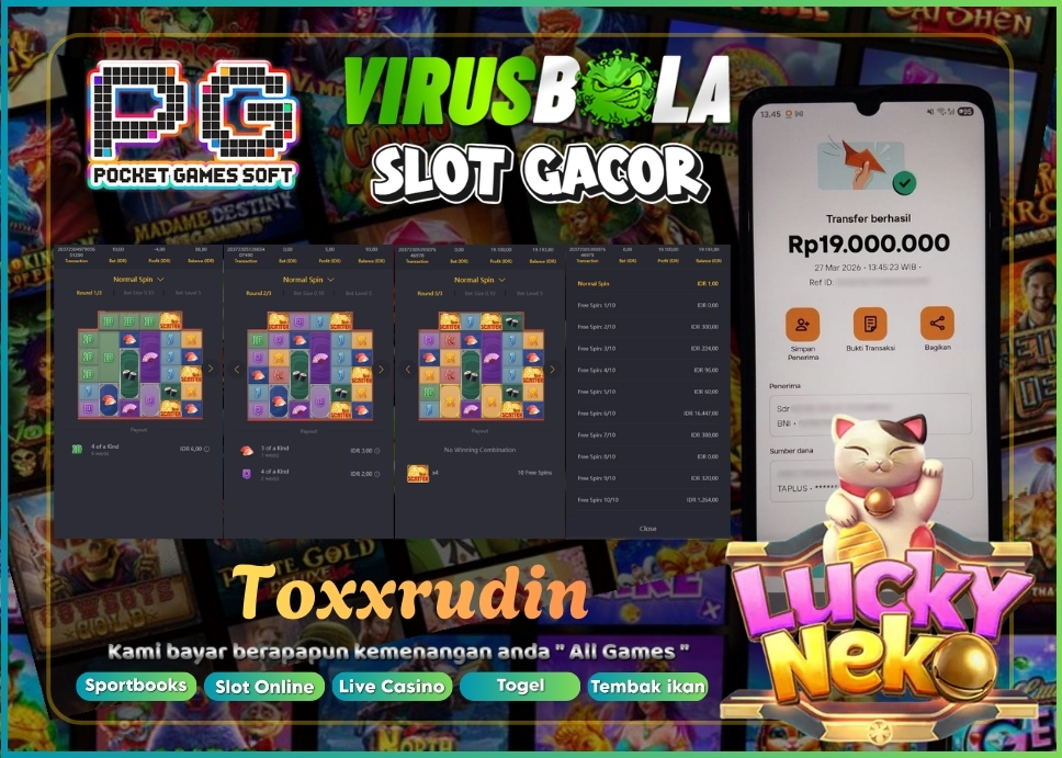 VIRUSBOLA JACKPOT PG SOFT Rp. 19jt – LUCKY NEKO