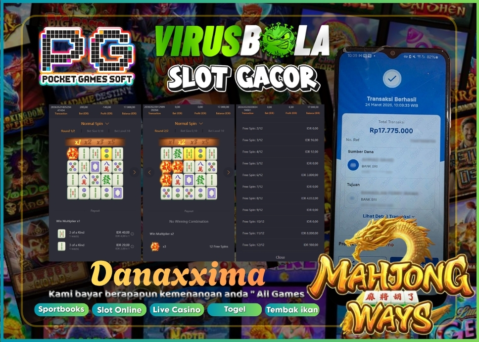 VIRUSBOLA JACKPOT PG SOFT Rp. 17jt – MAHJONG WAYS