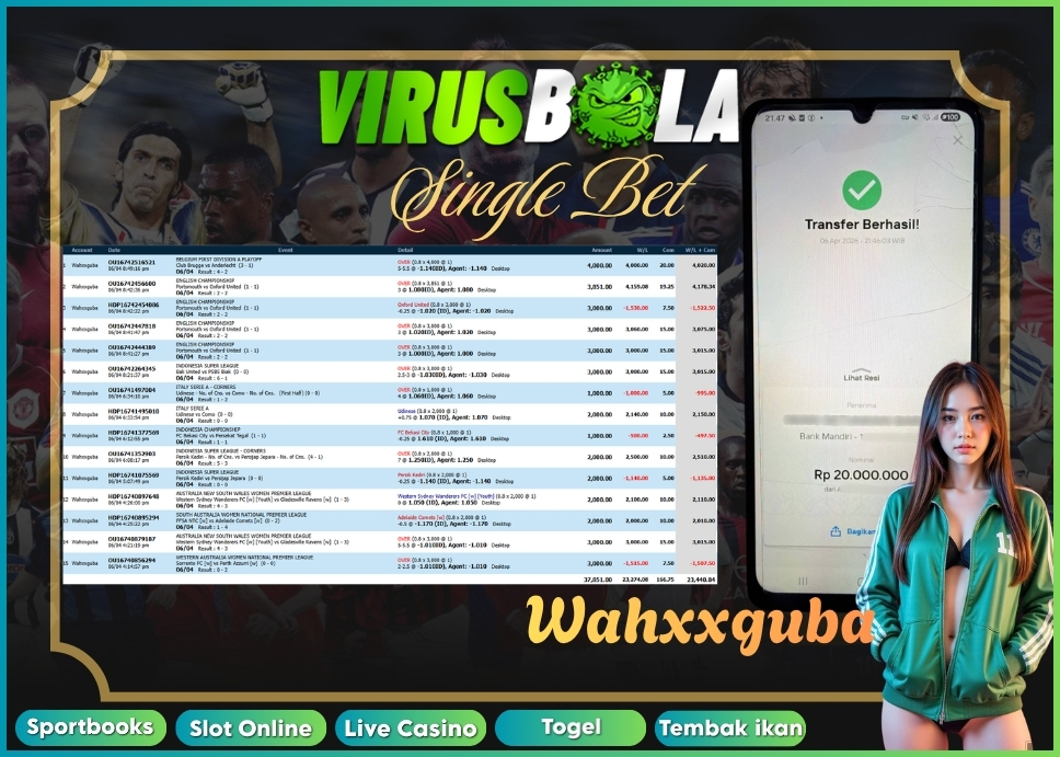 VIRUSBOLA JACKPOT SPORTBOOK Rp. 23jt – SINGLE BET