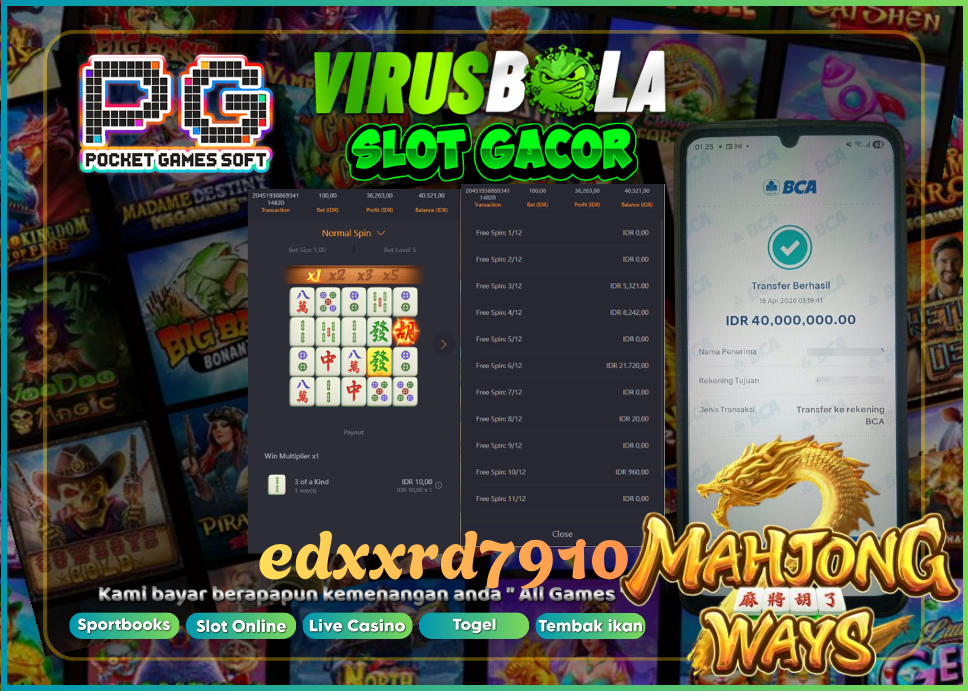 VIRUSBOLA JACKPOT PRAGMATIC PLAY Rp. 36jt – MAHJONG WAYS