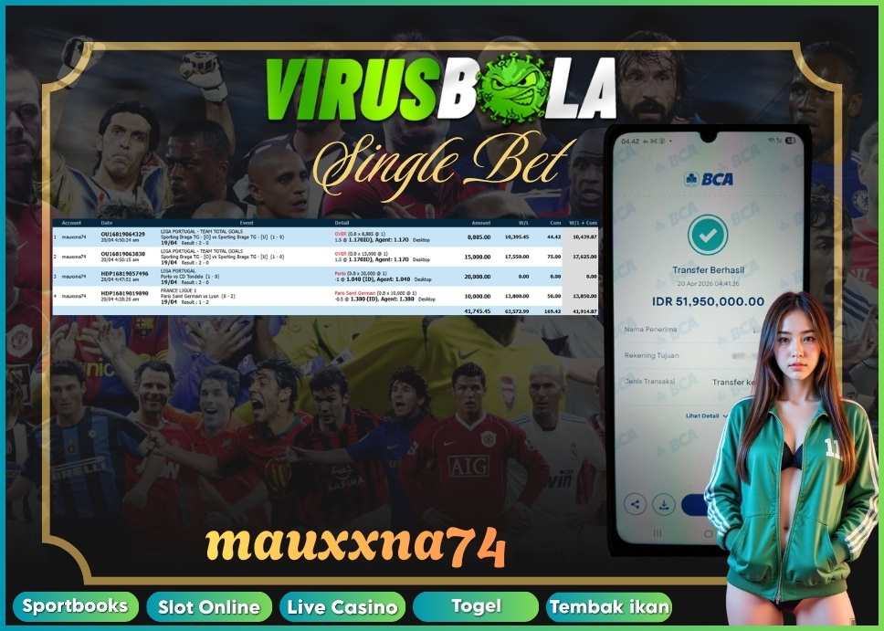 VIRUSBOLA JACKPOT SPORTBOOK Rp. 41jt – SINGLE BET