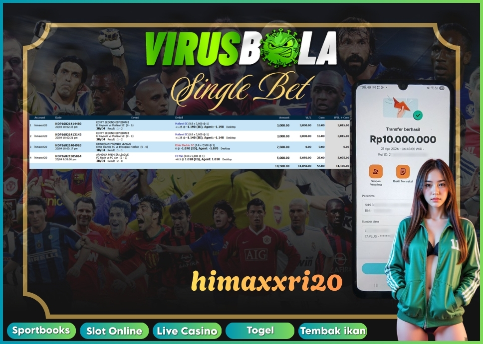 VIRUSBOLA JACKPOT SPORTBOOK Rp. 11jt – SINGLE BET