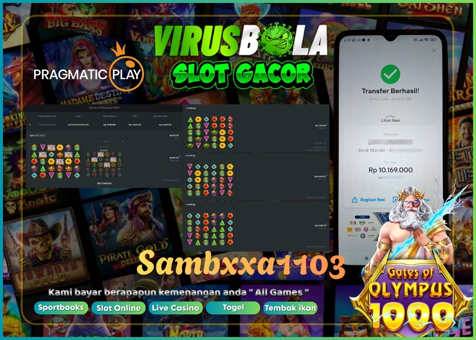 VIRUSBOLA JACKPOT PRAGMATIC PLAY Rp. 9jt – GATES OF OLYMPUS 1000