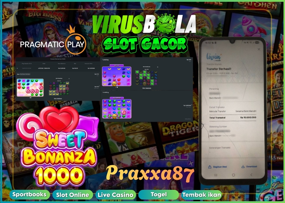 VIRUSBOLA JACKPOT PRAGMATIC PLAY Rp. 16jt – SWEET BONANZA 1000