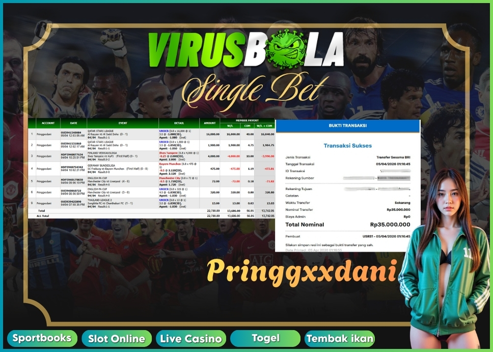 VIRUSBOLA JACKPOT SPORTBOOK Rp. 13jt – SINGLE BET
