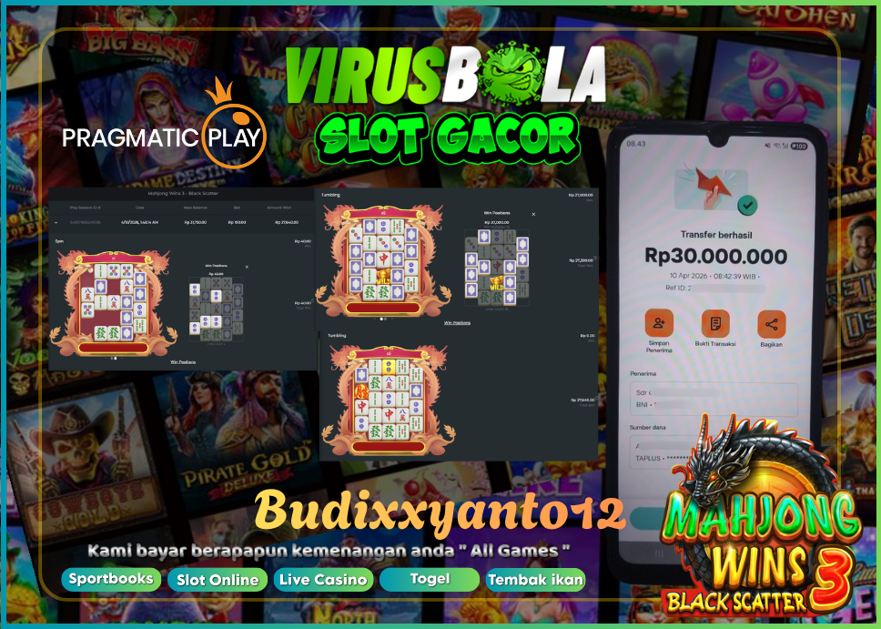 VIRUSBOLA JACKPOT PRAGMATIC PLAY Rp. 27jt – MAHJONG WINS 3 – BLACK SCATTER