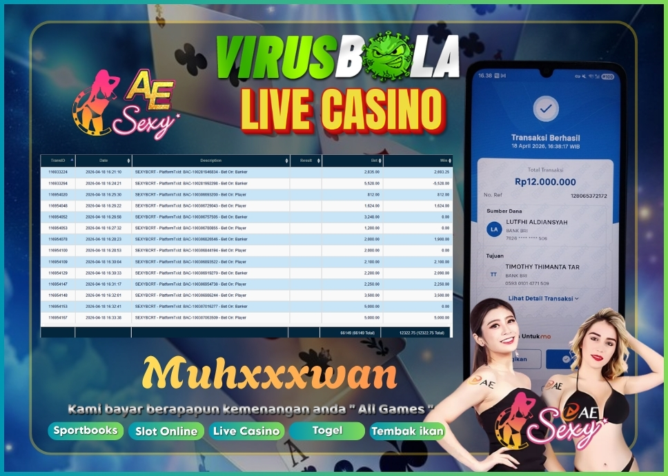 VIRUSBOLA JACKPOT BARCARRAT Rp. 12jt – AE SEXY CASINO