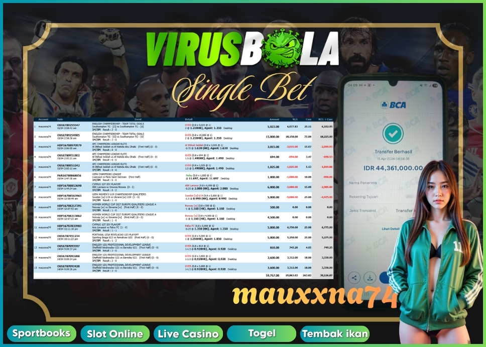 VIRUSBOLA JACKPOT SPORTBOOK Rp. 30jt – SINGLE BET