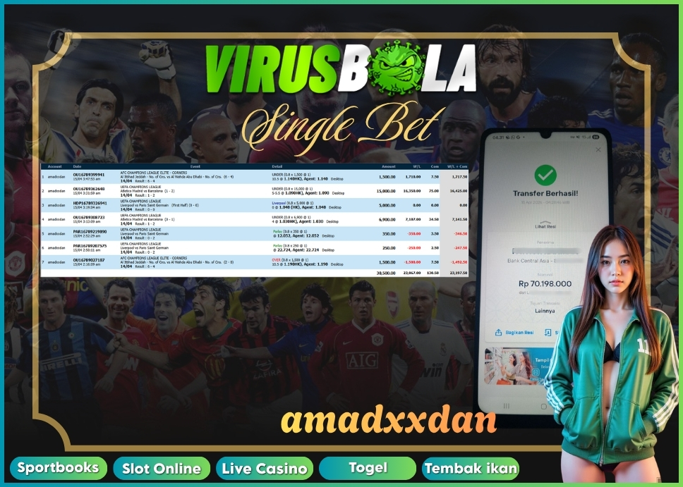 VIRUSBOLA JACKPOT SPORTBOOK Rp. 23jt – SINGLE BET
