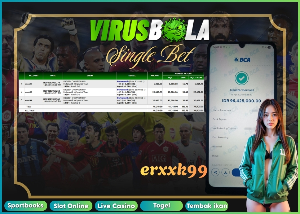 VIRUSBOLA JACKPOT SPORTBOOK Rp. 46jt – SINGLE BET