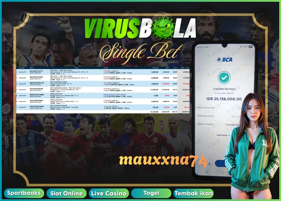 VIRUSBOLA JACKPOT SPORTBOOK Rp. 26jt – SINGLE BET