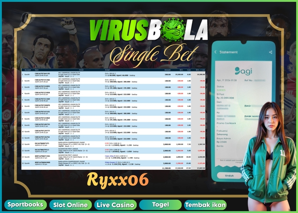 VIRUSBOLA JACKPOT SPORTBOOK Rp. 17jt – SINGLE BET