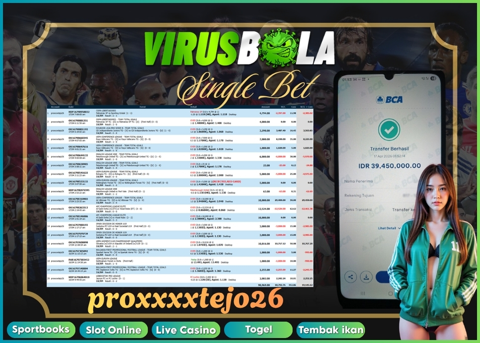 VIRUSBOLA JACKPOT SPORTBOOK Rp. 19jt – SINGLE BET