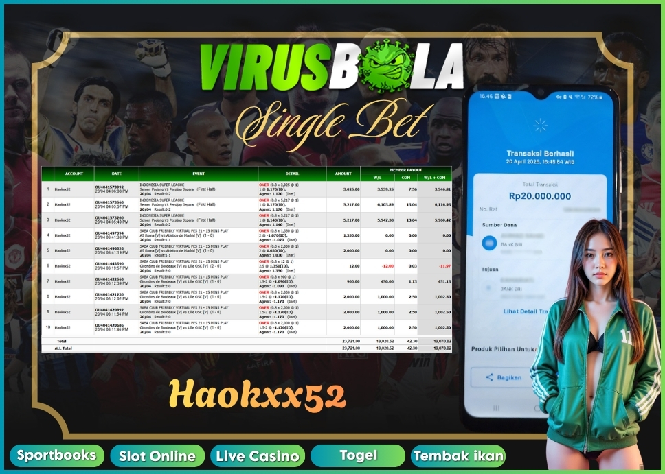 VIRUSBOLA JACKPOT SPORTBOOK Rp. 19jt – SINGLE BET